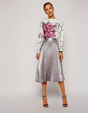 Falda Midi Plisada Metalizada