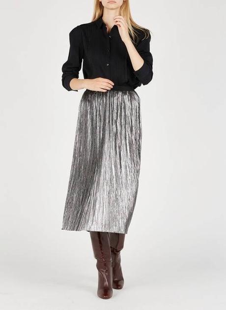 Falda Midi Plisada Metalizada
