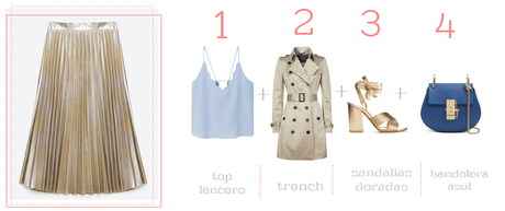 Falda Midi Plisada Metalizada