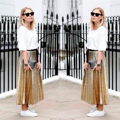 Falda Midi Plisada Metalizada