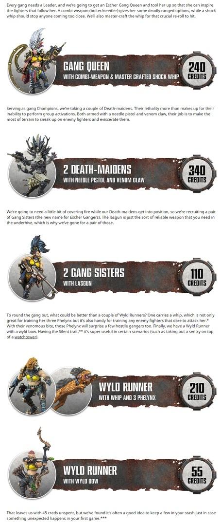 Perfil de la Death-Maiden y banda de ejemplo Escher (1k créditos)