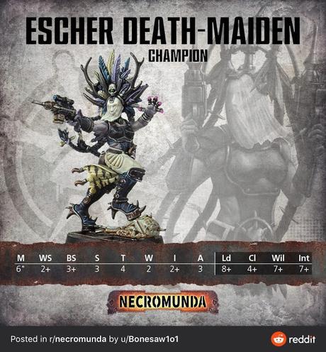 Perfil de la Death-Maiden y banda de ejemplo Escher (1k créditos) Perfil de la Death-Maiden y banda de ejemplo Escher (1k créditos)