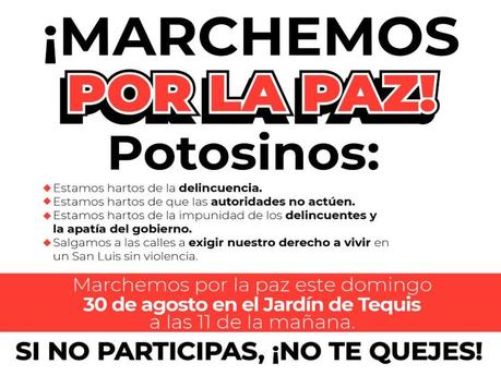 Convocan a «Marcha para la Paz » en San Luis Potosí