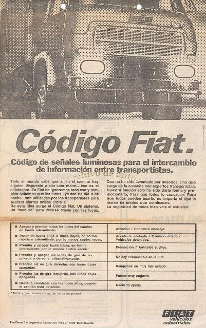 Código Fiat, señales luminosas en las rutas argentinas
