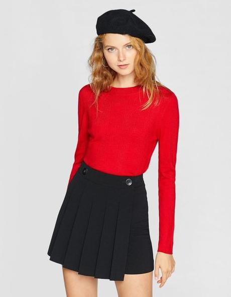 Falda Plisada Roja Stradivarius