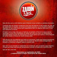 Comunicado aplazamiento al 2021 del Zaidín Rock de Granada Comunicado aplazamiento al 2021 del Zaidín Rock de Granada