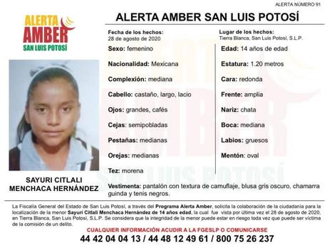 Alerta Amber: Sayuri de 14 años se extravió en Tierra Blanca, SLP