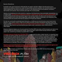 Comunicado oficial aplazamiento Viña rock al 2021