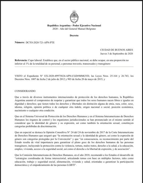 Cupo laboral trans en dependencias públicas en Argentina