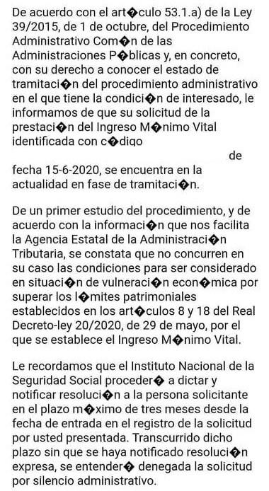 El INSS notifica masivamente a solicitantes del Ingreso Mínimo Vital que superan los limites patrimoniales