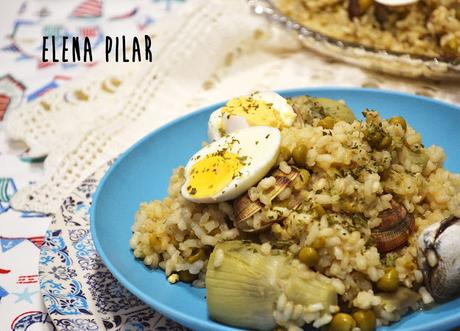 Arroz integral con almejas y alcachofas