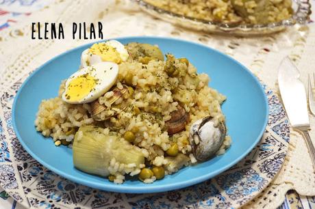 Arroz integral con almejas y alcachofas