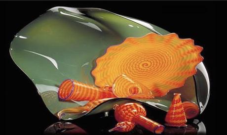 Arte de cristal en verde naranja