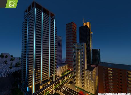 Minecrafteate en RTX, Nº2: Ciudad nocturna con neones.