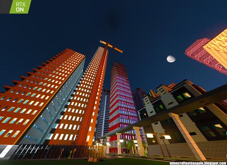 Minecrafteate en RTX, Nº2: Ciudad nocturna con neones.