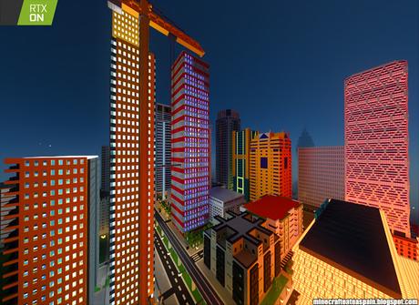 Minecrafteate en RTX, Nº2: Ciudad nocturna con neones.