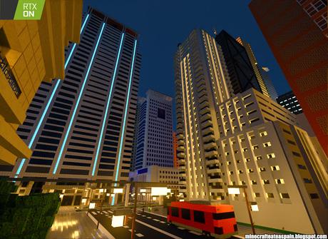 Minecrafteate en RTX, Nº2: Ciudad nocturna con neones.
