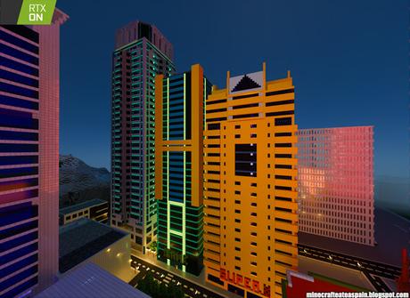 Minecrafteate en RTX, Nº2: Ciudad nocturna con neones.