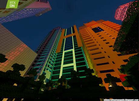 Minecrafteate en RTX, Nº2: Ciudad nocturna con neones.