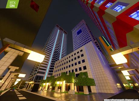 Minecrafteate en RTX, Nº2: Ciudad nocturna con neones.
