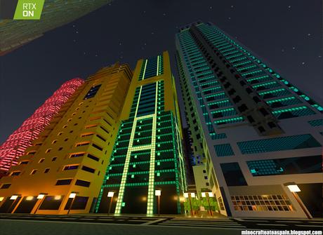 Minecrafteate en RTX, Nº2: Ciudad nocturna con neones.