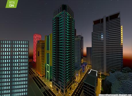 Minecrafteate en RTX, Nº2: Ciudad nocturna con neones.