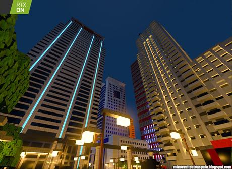 Minecrafteate en RTX, Nº2: Ciudad nocturna con neones.