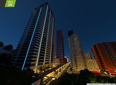 Minecrafteate en RTX, Nº2: Ciudad nocturna con neones.