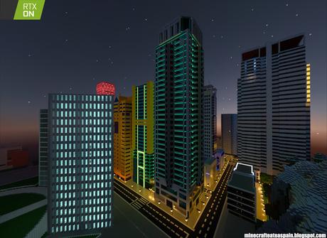 Minecrafteate en RTX, Nº2: Ciudad nocturna con neones.