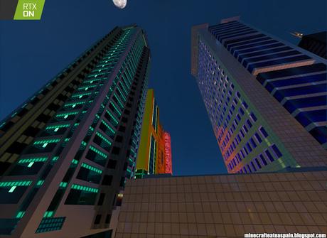 Minecrafteate en RTX, Nº2: Ciudad nocturna con neones.