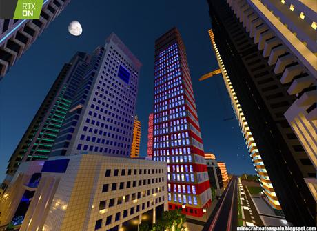 Minecrafteate en RTX, Nº2: Ciudad nocturna con neones.