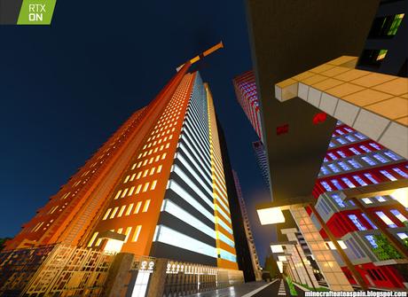 Minecrafteate en RTX, Nº2: Ciudad nocturna con neones.