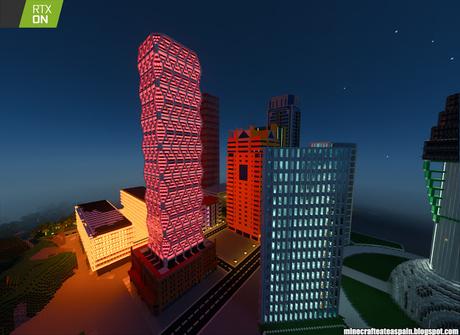 Minecrafteate en RTX, Nº2: Ciudad nocturna con neones.