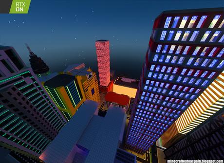 Minecrafteate en RTX, Nº2: Ciudad nocturna con neones.