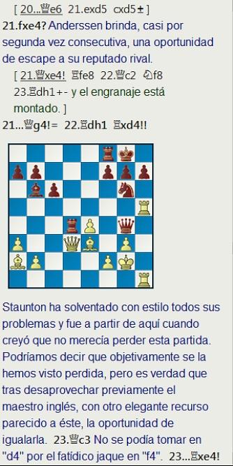 3 a 0 para Anderssen en una complicada partida del Torneo Internacional de Londres de 1851 3 a 0 para Anderssen en una complicada partida del Torneo Internacional de Londres de 1851