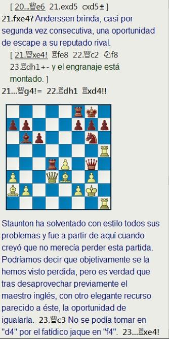 3 a 0 para Anderssen en una complicada partida del Torneo Internacional de Londres de 1851