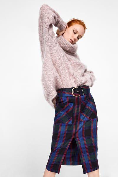 Falda Lapiz Cuadros Zara