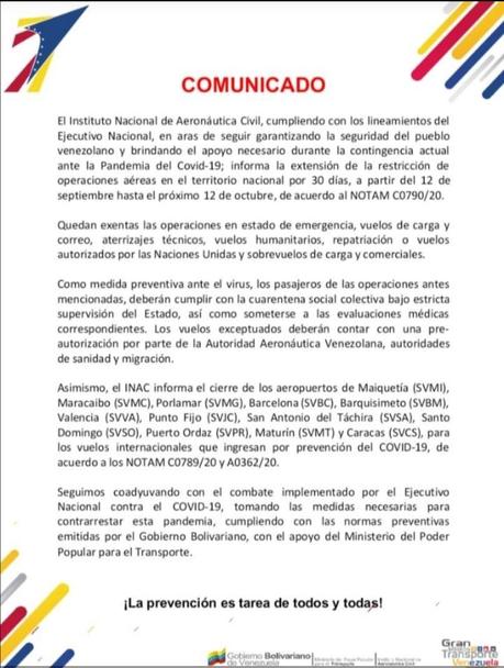 ÚLTIMA HORA | Restringidas operaciones aéreas en el territorio nacional hasta el 12 de octubre ÚLTIMA HORA | Restringidas operaciones aéreas en el territorio nacional hasta el 12 de octubre