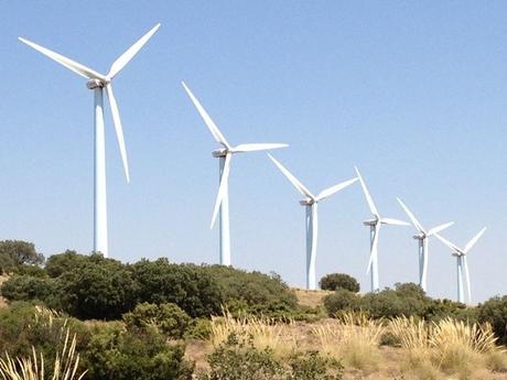 Campo de energía eólica en Albacete (España)