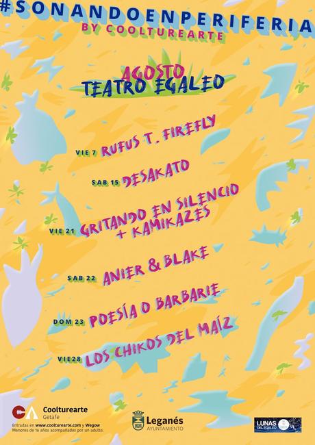 Conciertos en agosto en el Teatro Egaleo de Leganés: Rufus T. Firefly, Desakato, Los Chikos del Maíz, Gritando en Silencio…