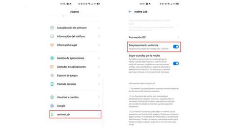 Qué es y como se activa la función «desplazamiento uniforme» de Realme
