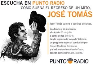 La vuelta de José Tomás, online en Punto Radio