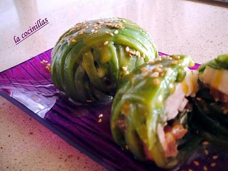 PAQUETITOS DE JUDIAS CON QUESO DE CABRA