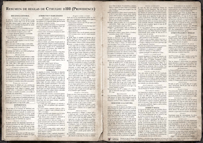 Resumen de reglas de Cthulhu d100 (Providence), de Los Pergaminos del Fénix