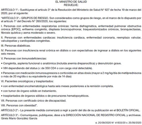 MINISTERIO DE SALUD. Resolución 1541/2020. GRUPOS DE RIESGO