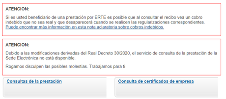 EL SEPE deshabilita temporalmente la consulta online de prestaciones