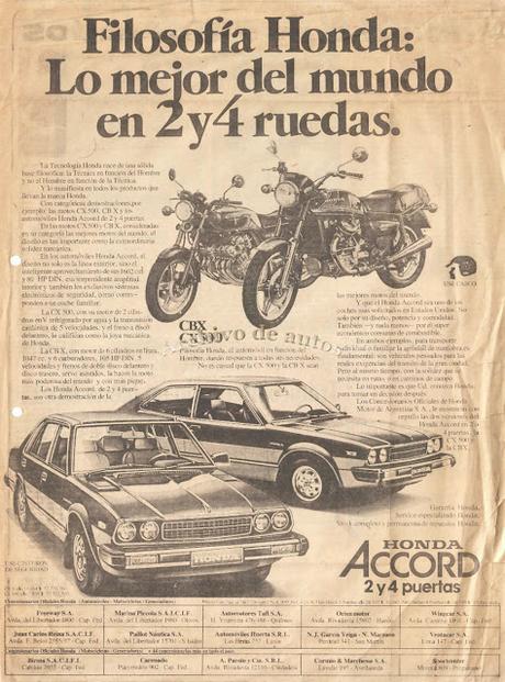 Honda, autos y motos importados a Argentina en 1979