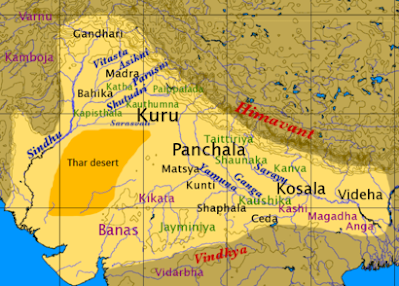 Mapa del norte de la India a fines del periodo védico.