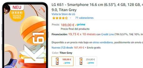 El LG K61 alcanza su precio mínimo con 90€ de descuento El LG K61 alcanza su precio mínimo con 90€ de descuento