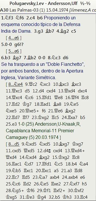 Grandes combates canarios (20) - Polugaevsky vs Andersson, Las Palmas (1) 1974